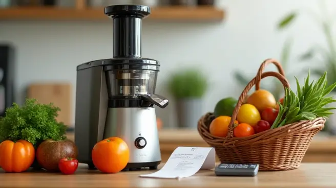 Een juicer en volle boodschappenmand. Want juicen kan best prijzig zijn.