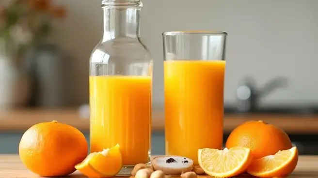 Een fles en een glas sinaasappelsap, dat veel natuurlijke suikers bevat.
