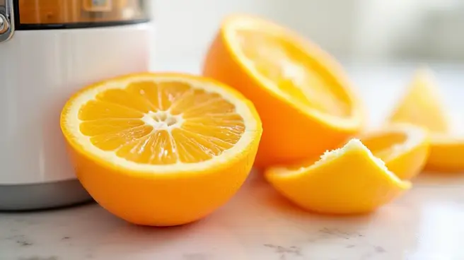 Halve sinaasappel bij een slowjuicer.