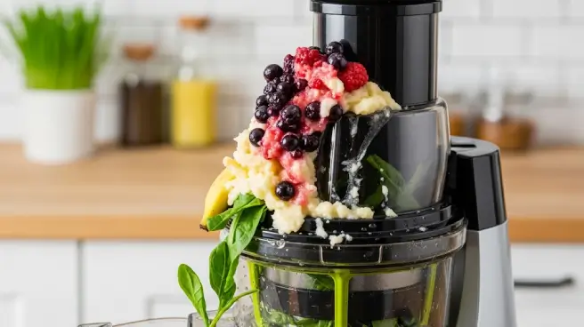 Fruit en groenten komen uit een volle sapcentrifuge.