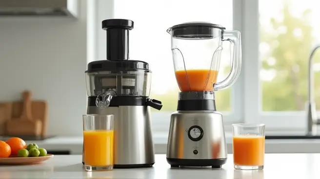 Sapcentrifuge en blender met vers geperst sap in glazen.
