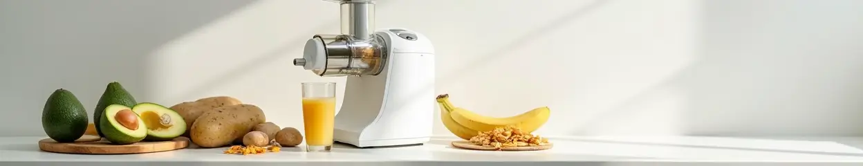 Wat mag niet in een slowjuicer? Een slowjuicer met avocado's, aardappelen en bananen.