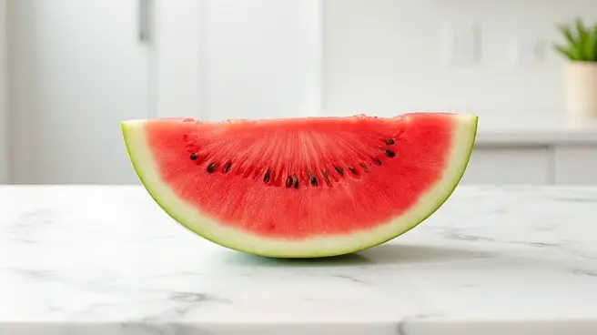 Een halve watermeloen met pitjes.