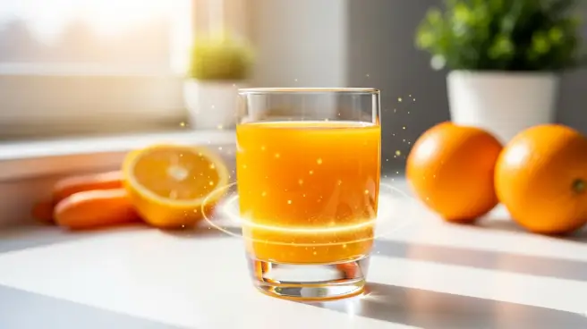 Glas sap met schitteringen, sinaasappels en wortels.