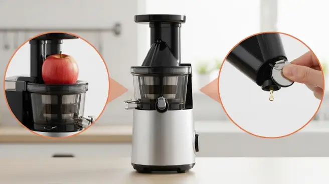 Juicer met detail van vulopening voor fruit en een kraantje voor sap.