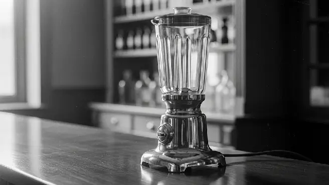 Een klassieke, historische blender in zwart-wit op een bar.