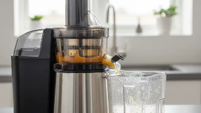 Sapcentrifuge na gebruik, verse jus d'orange zit nog in de juicer.