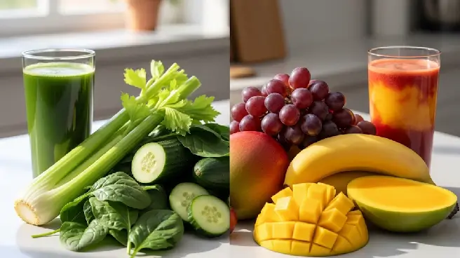 Groente- en fruitsappen naast elkaar op een tafel.