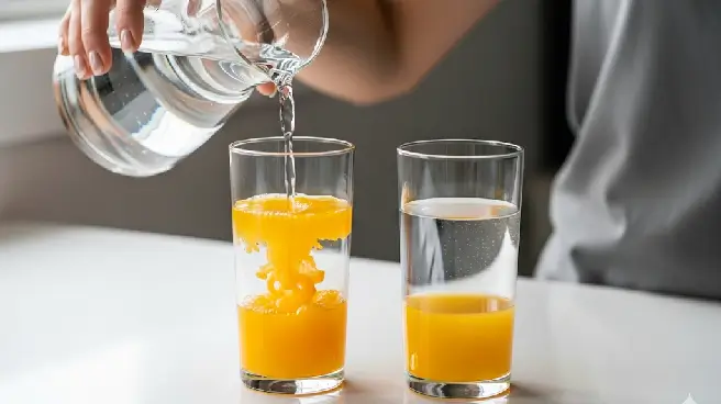 Iemand lengt sap aan met water, een tip voor minder suiker.