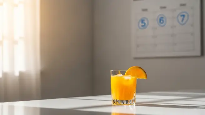 Glas met sinaasappelsap en ijsblokjes bij een kalender.