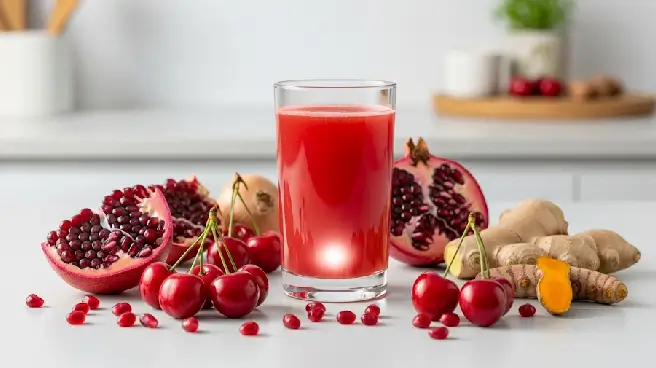 Granaatappelsap met ingrediënten zoals granaatappel, kersen en gember.